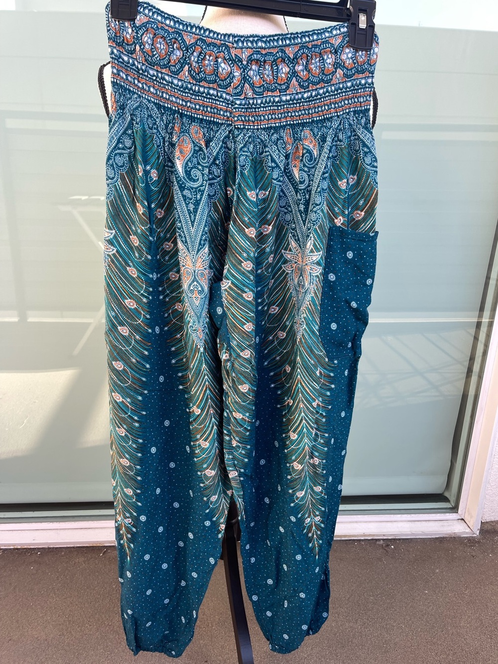 Lofbaz Teal & Orange Printed Viscose Pants Loose Fit Jogger Style - Picture 2 of 4